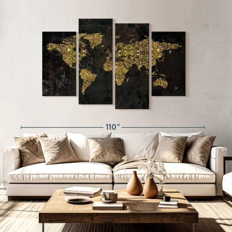 Carte du monde Aliaz Glitzy Gold, H 54 po x l 84 po