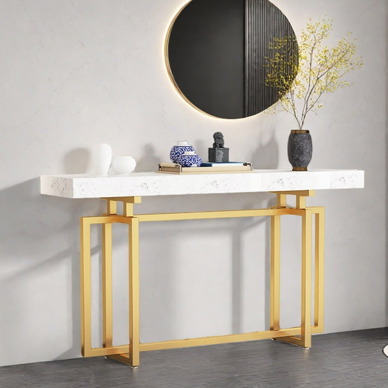 Console Nordic Minimalist, H 31,5 po x l 59,1 po x P 11,8 po, Doré, Blanc