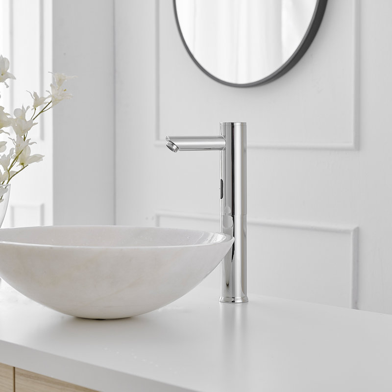 Automatic Sensor Touchless Single Hole Bathroom Sink Faucet Deck Mount With Temperature Mixing Valve In Polished Chrome