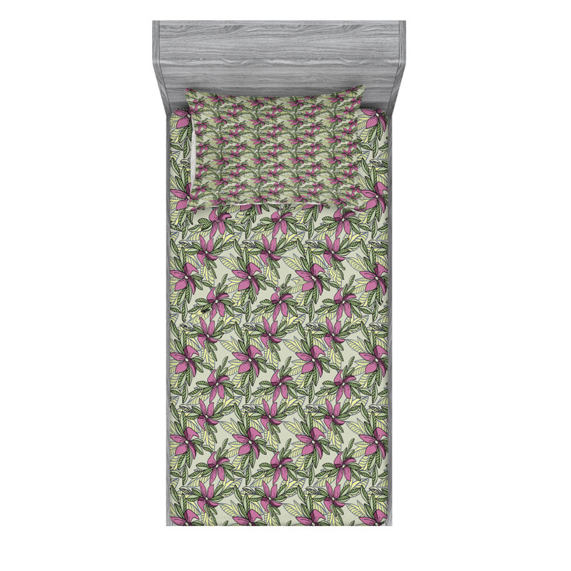 Microfiber Floral Sheet Set, Twin XL Sheet Set with Fitted Sheet