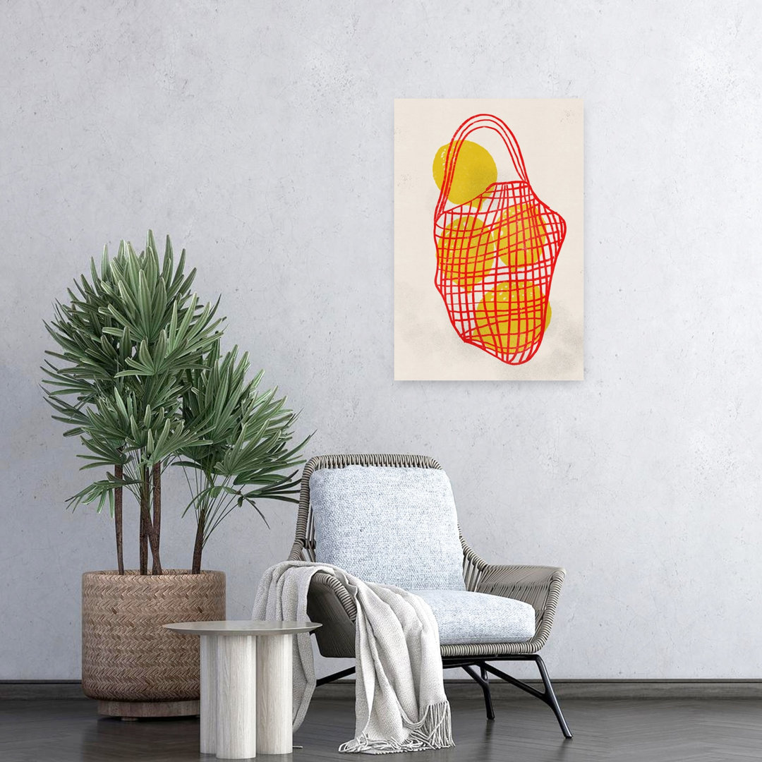 Fresh Lemons Red Bag Modern Vibrant Contemporary Fruit Wall Art Print