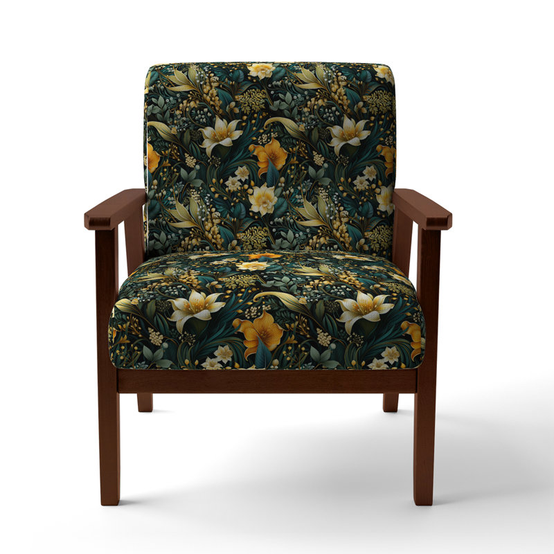 Contemporary Nature Paisley Botanic Pattern - Upholstered Bohemian & Eclectic Accent Arm Chair, Brown Square Arms