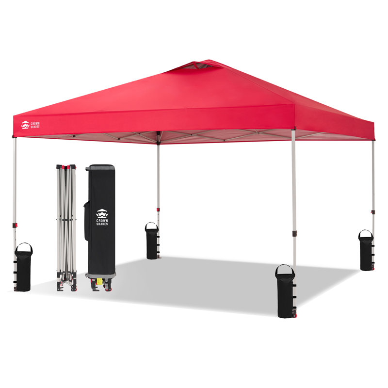 12 Ft. W x 12 Ft. D Metal Pop Up Canopy Party Tent with One Push Setup Red, Red