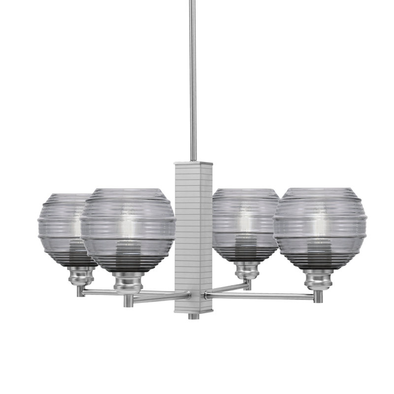 Edge 4 Light Chandelier With 6" Glass, Brushed Nickel, Smoke