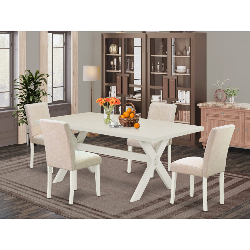 Drage Rubberwood Solid Wood Dining Set, 30" H x 60" W x 36" D, 5 Pieces: Table, 4 Chairs, Light Beige