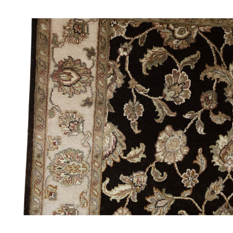 Tapis noir / ivoire / beige noué à la main de haute qualité