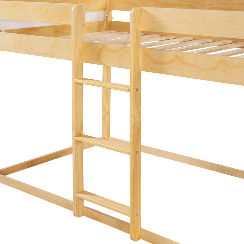 Natural Twin Over Bunk Bed With Tent - Playful Bedroom Addition Wood Spacious Interior, Natural