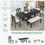 Ensemble de table de salle à manger extensible 6 pièces 82 po avec repose-pieds, 4 chaises rembourrées beiges, banc et 2 rallonges amovibles de 11 po - Structure noire et coussins beiges Farmhouse-223089934