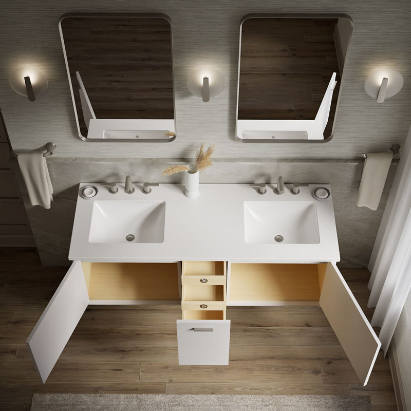Jute 60" Vanity With Quartz Countertop, Sink And Hardware Included, Linen White