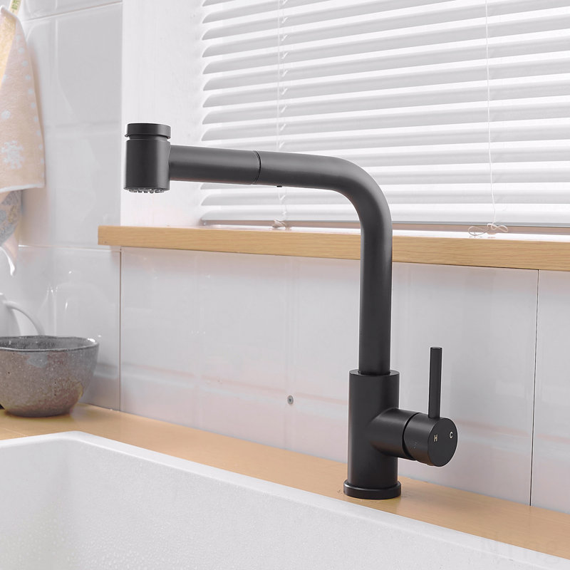 Robinet de cuisine et de salle de bain noir avec douchette extractible