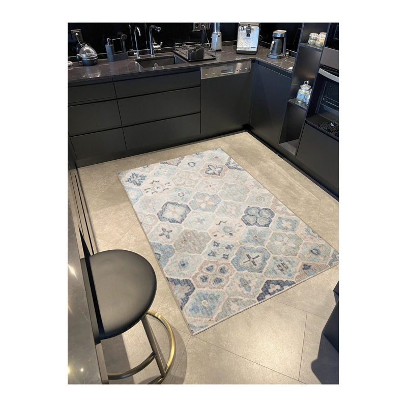 Tapis multicolore à motif géométrique à motif géométrique et lavable à la machine, Carré 3 pi 3 po