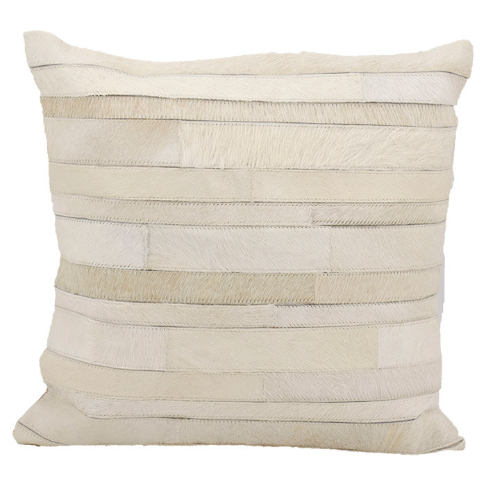 Embroidered Leather/Suede Throw Pillow, Beige, 20" x 20"