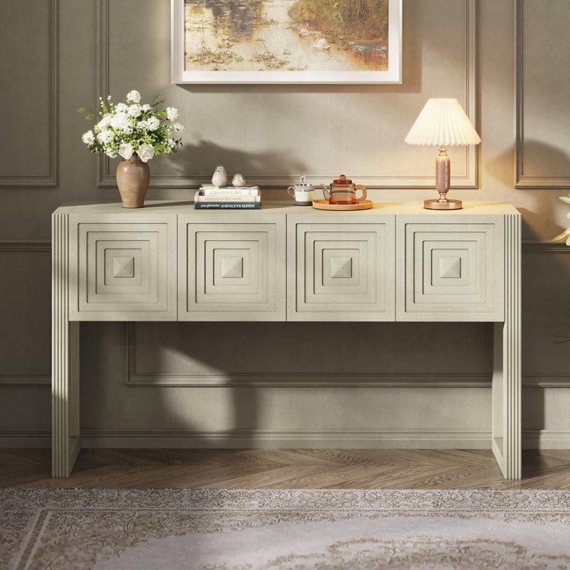 Console géométrique sculptée avec 3 tiroirs à fermeture en douceur, pieds cannelés, canapé d'entrée pour le couloir du salon