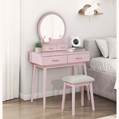 Vanity Dresser with LED Mirror and Storage Drawers