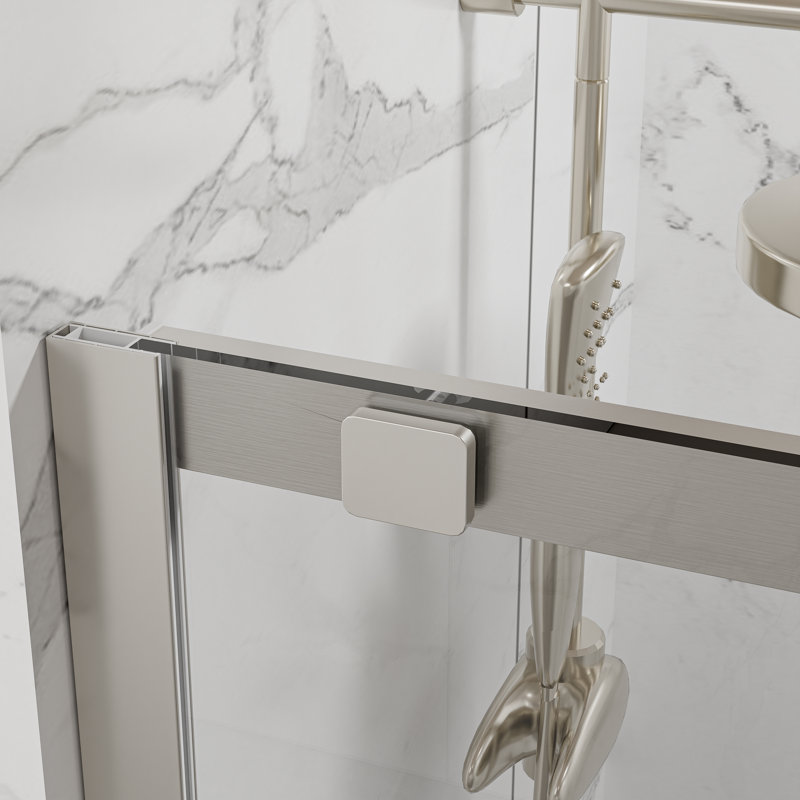 44"-48"W X 74"H Single Sliding Semi-Frameless Shower Door With Clear Glass, Brushed Nickel