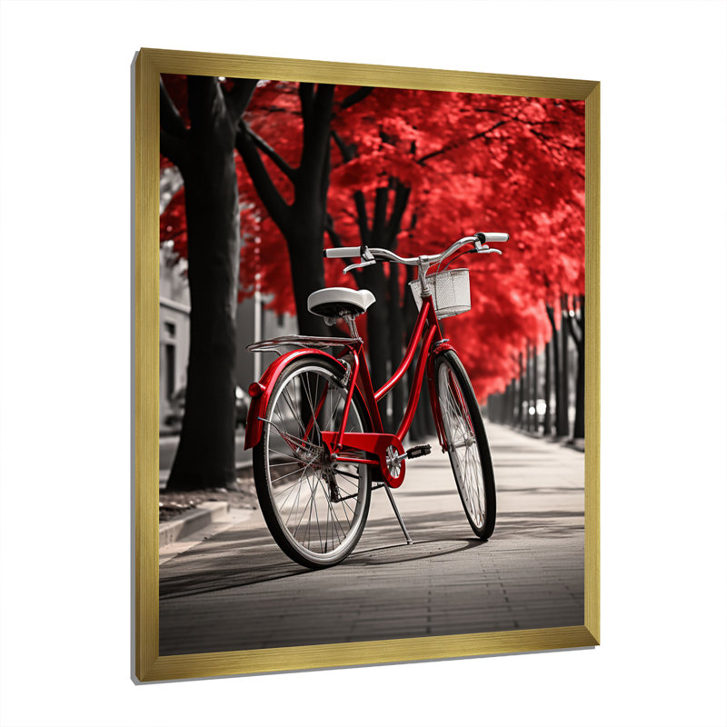 Lizzaicyclie bicyclette ivoire encadrée sur toile, Encadrement doré, H 20 po x l 12 po x P 1 po