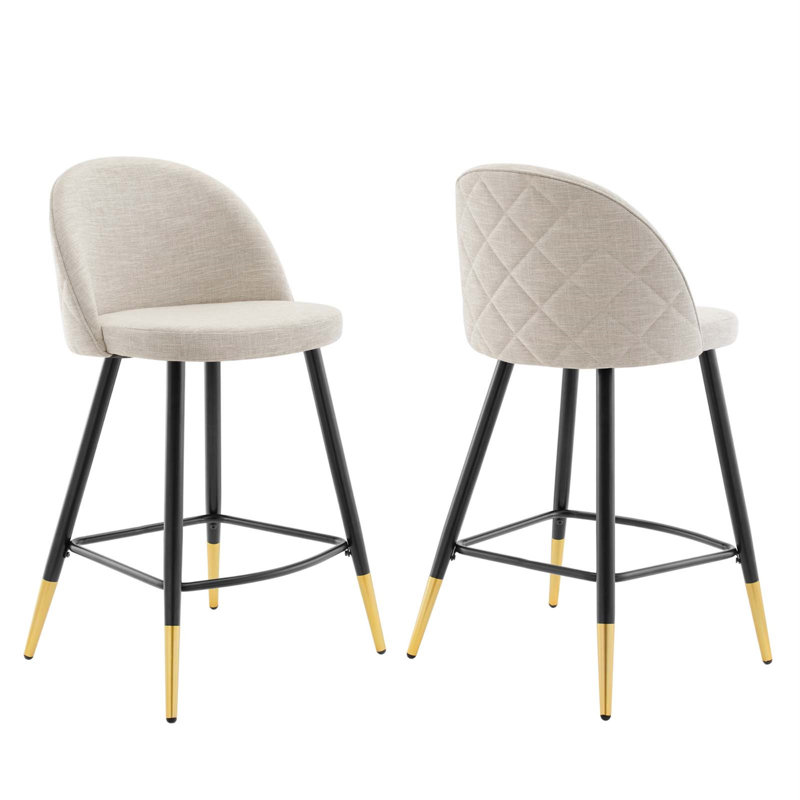 Cordial Bar Stools - Set of 2, Beige Fabric, Counter Stool (25" Seat Height)