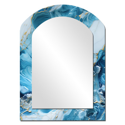 Blue White Oceanic Allure Marble Pattern - Marble Arch Large Wall Mirror, Blue Asymmetrical Decorative Mirror, Printed Metal Art