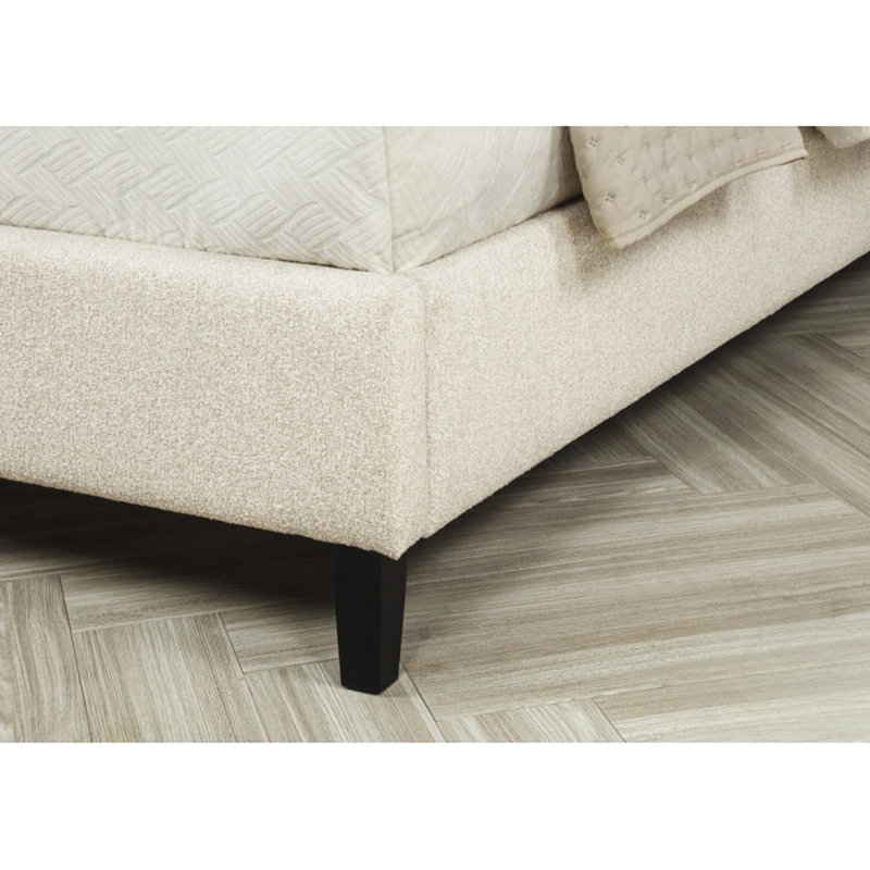 Grand lit à lattes contemporain tapissier avec tête de lit Channel, revêtement, couleur beige, pieds roulés noirs