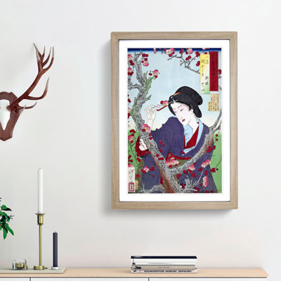 Woman by a Plum Tree by Tsukioka Yoshitoshi - Framed Print