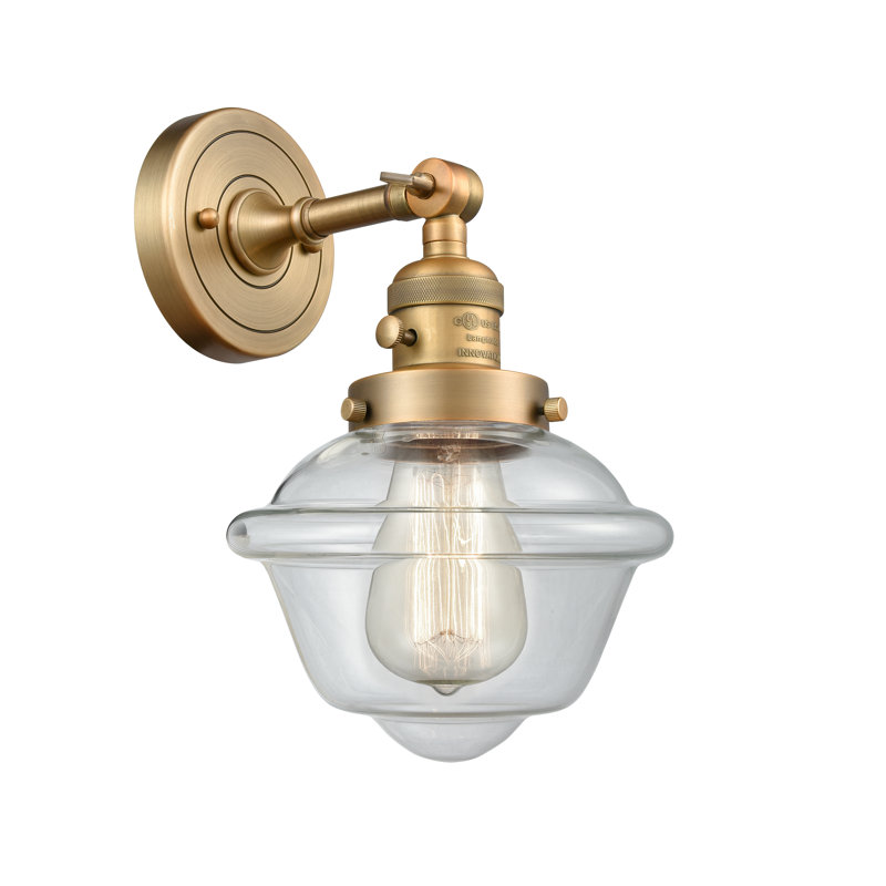 Applique murale à bras 1 lumière Agosto, Ampoule DEL rétro de 3,5 watts, Transparent, Laiton brossé