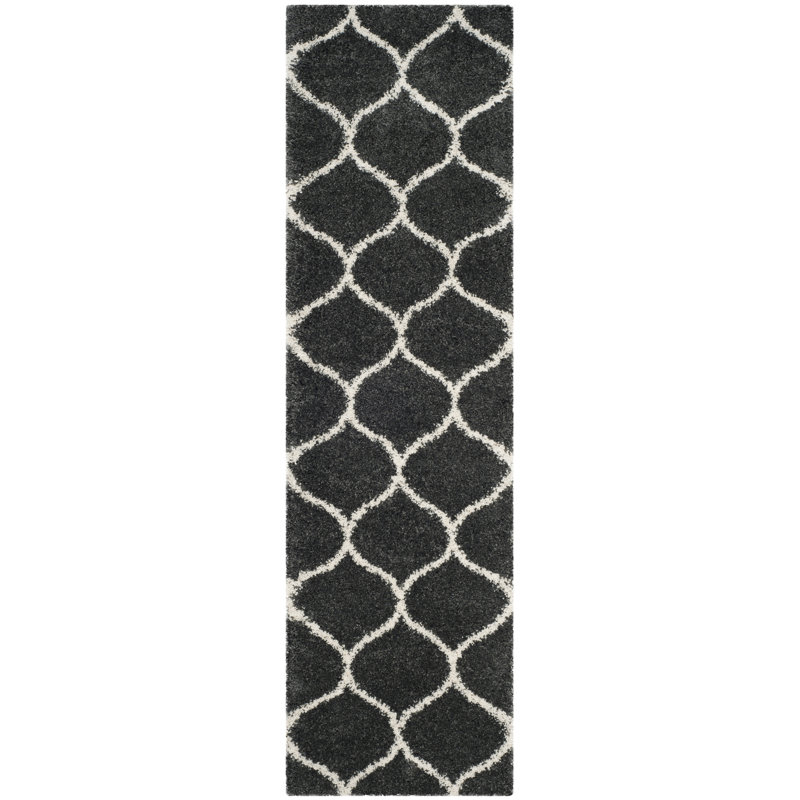 Tapis à poils longs Darrold Hudson, Dark Grey/Ivory, Tapis de couloir 2 pi 3 po x 8 pi