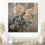 Hortensias bleus en fleurs dans des tons de gris - Art mural en bois d'hortensias sur bois de pin naturel