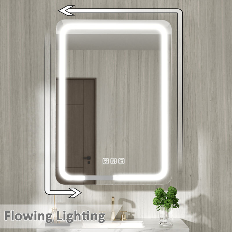 20 In. W X 28 In. H Rectangular Iron Medicine Cabinet With Mirror, Dimmable Flowing Lights, Defogger, Outlet & Usb, Right