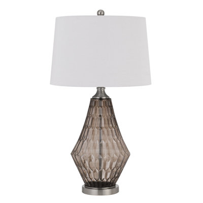 Lampe de table Conover en verre de 79 cm de hauteur, abat-jour conique rigide en tissu, base en acier brossé, fini fumée, 3 intensités, E26, 150 W