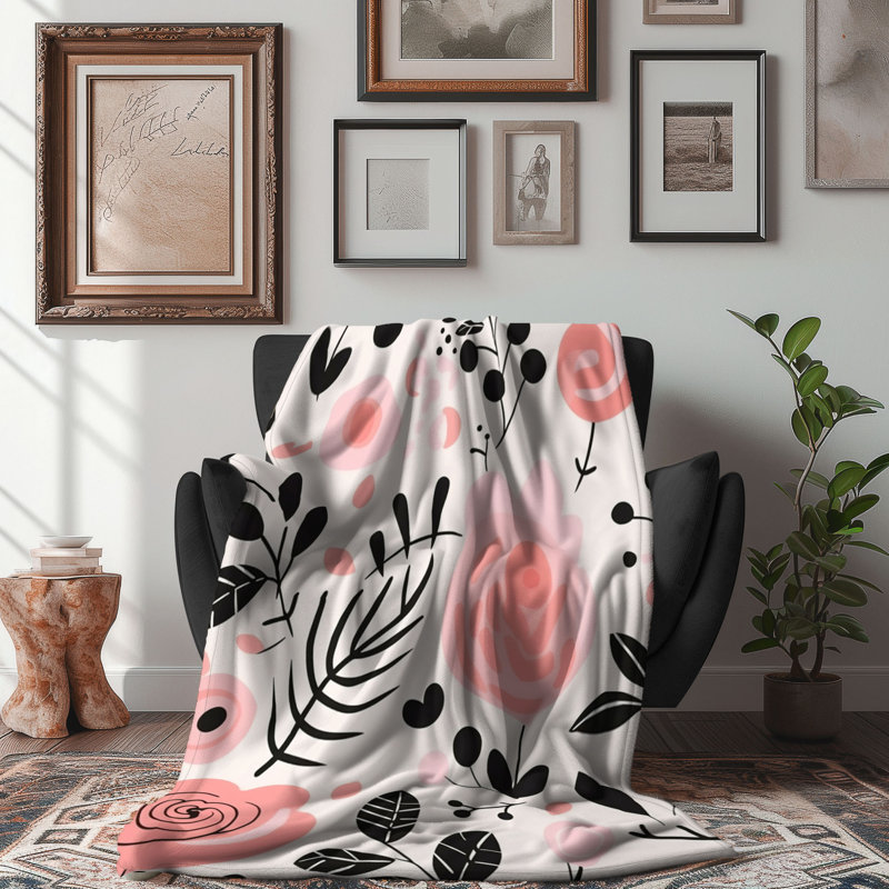 Black Bloom - 1 Piece Premium Blanket, 50" W x 60" L