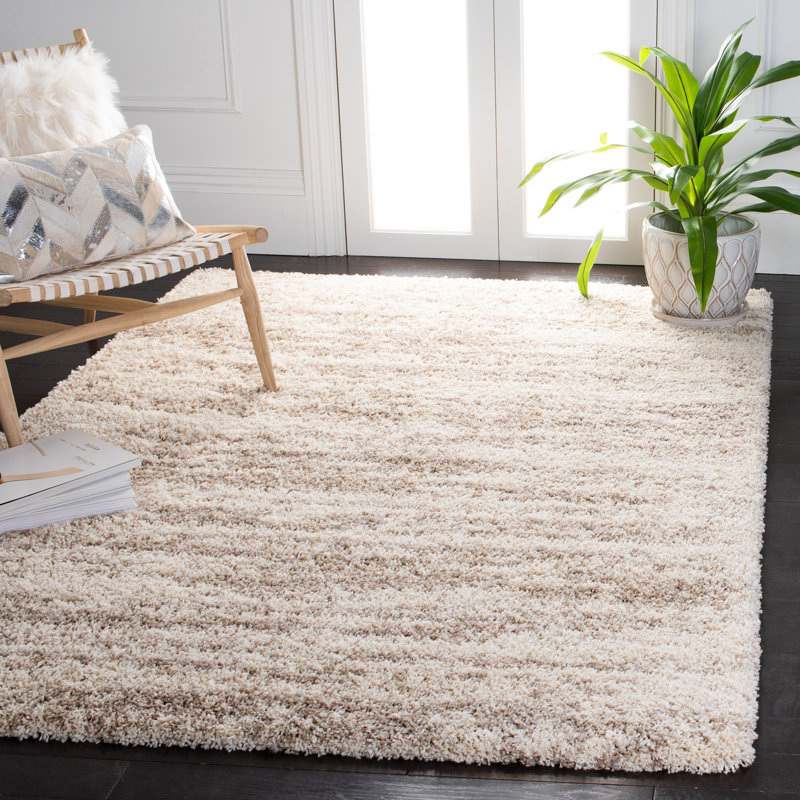 Hudson Shag Striped Area Rug In Ivory / Beige, Rectangle 160 x 229 cm