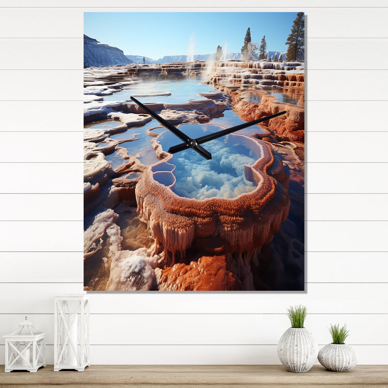 Horloge murale Geyser Hot Springs Bath II - Paysages surdimensionnée, H 40 po x l 30 po x P 1 po
