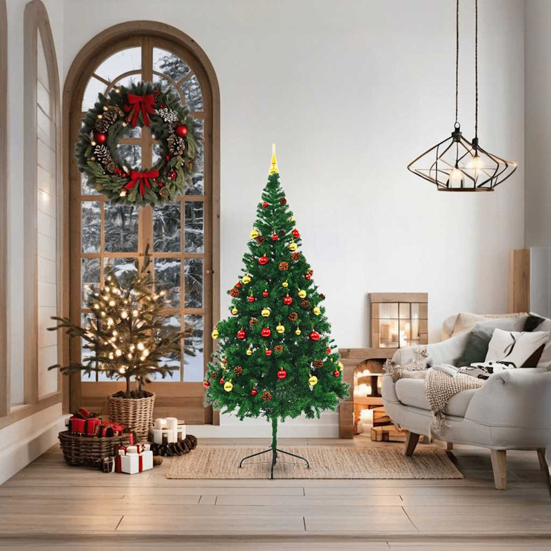 Sapin de Noël artificiel illuminé vert 6 pieds avec décorations de Noël, H 6 pi, Vert