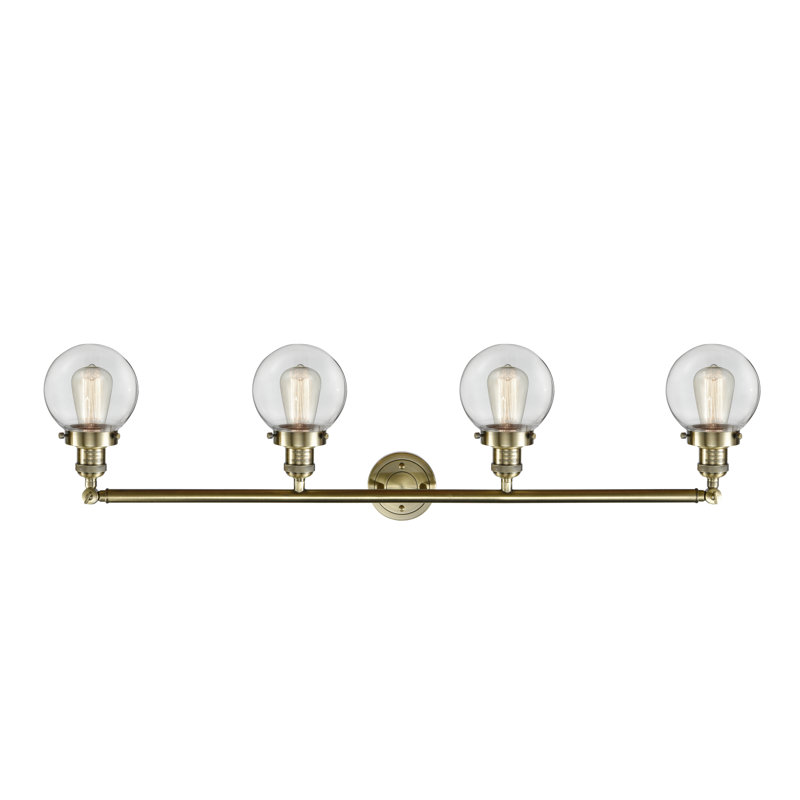Éclairage pour meuble-lavabo en laiton antique à 4 lumières Lorri, Laiton antique, DEL, Transparent