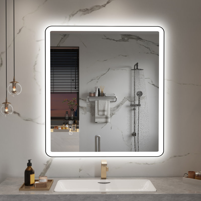 Miroir mural Natalin, 36 po x 32 po, Noir mat, Rectangulaire