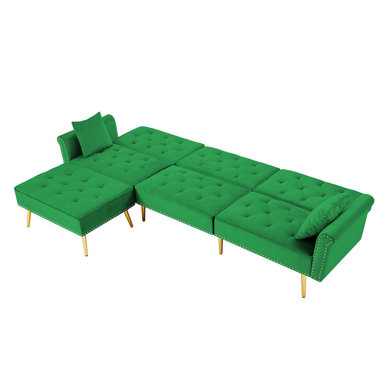 Canapé et méridienne en velours 110,2 po, Velours vert