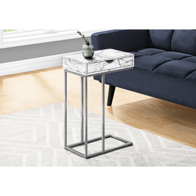 Table d'appoint moderne avec stratifié en marbre blanc et base en métal gris