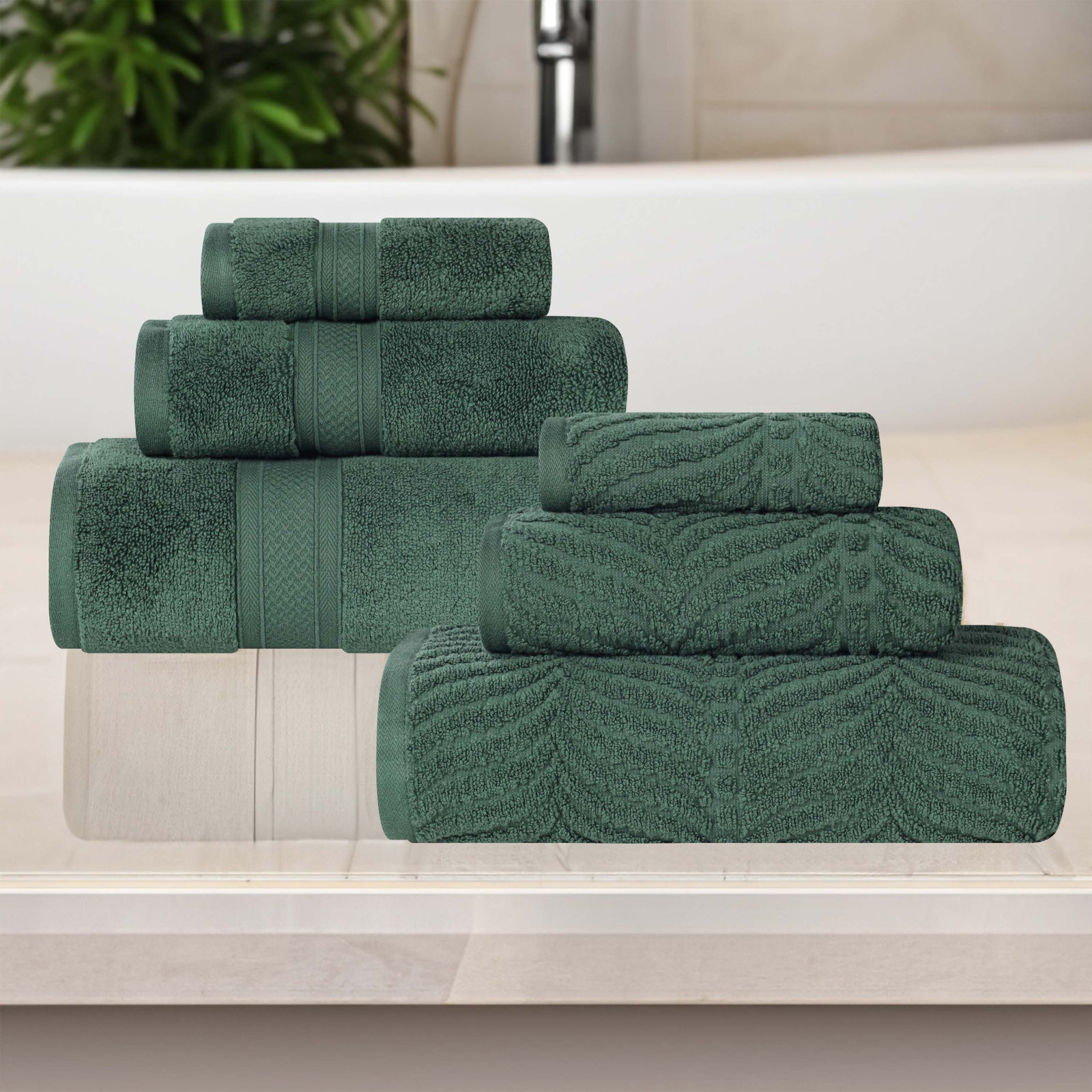 Amaretto 6-Piece Chevron Cotton Towel Set, Forest Green