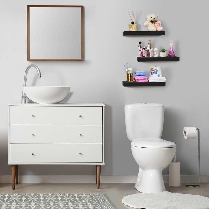 Ensemble de 3 tablettes flottantes pour salle de bain murale, Noir, noir, noir, noir