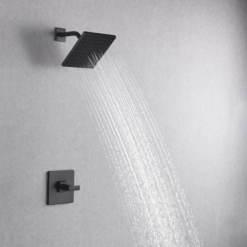 Rift Collection Shower Trim Only: 7" Square Rain Shower Head, Handle Set, & Rough-in Valve Included - Matte Black