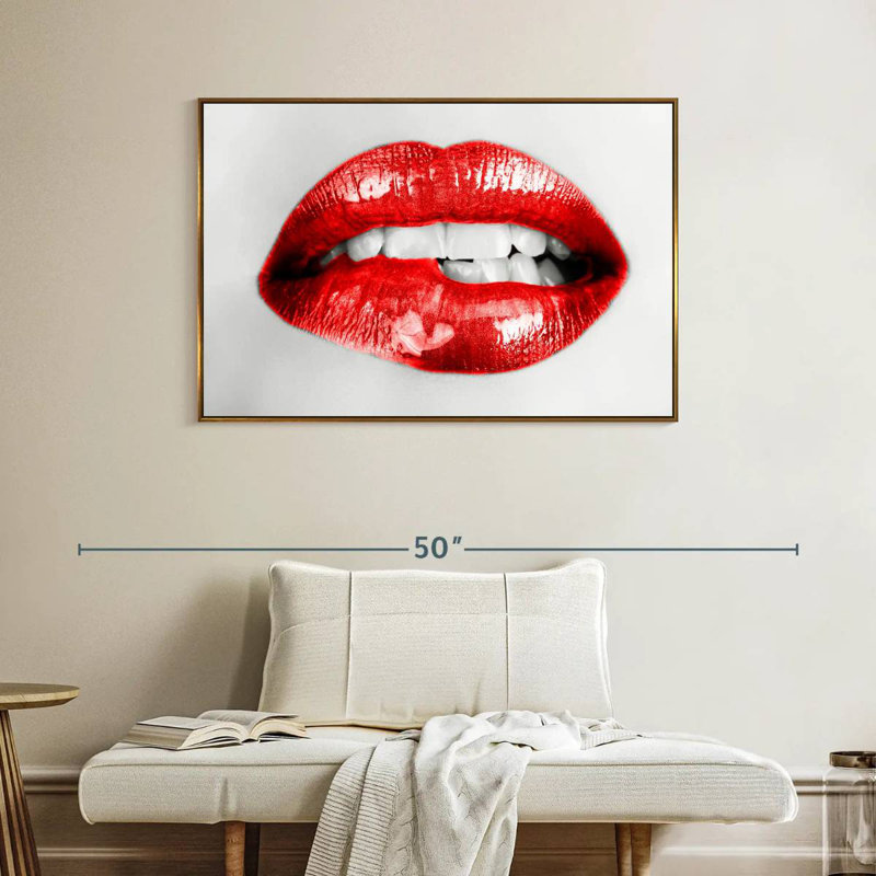 Lèvres rouges souples, Cadre flottant doré, 40 po x 27 po