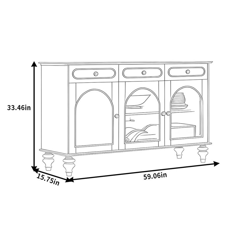 Buffet de salle à manger American Country, 33.46" H x 59.06" W x 15.75" D