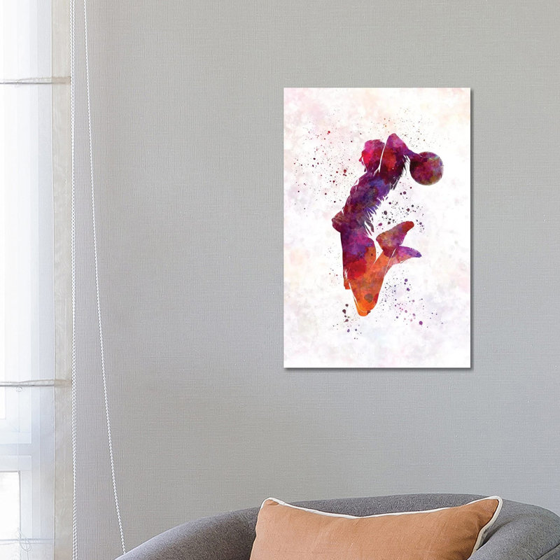 Young Woman Basketball Player In Watercolour I by Paul Rommer - Wrapped Canvas Painting, 66.04 cm H x 45.72 cm W
