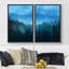 «Deep Blue Mountain Range Misty Forest Nature Rustic Landscape», impression sur toile, 2 pièces-92285281-92285280