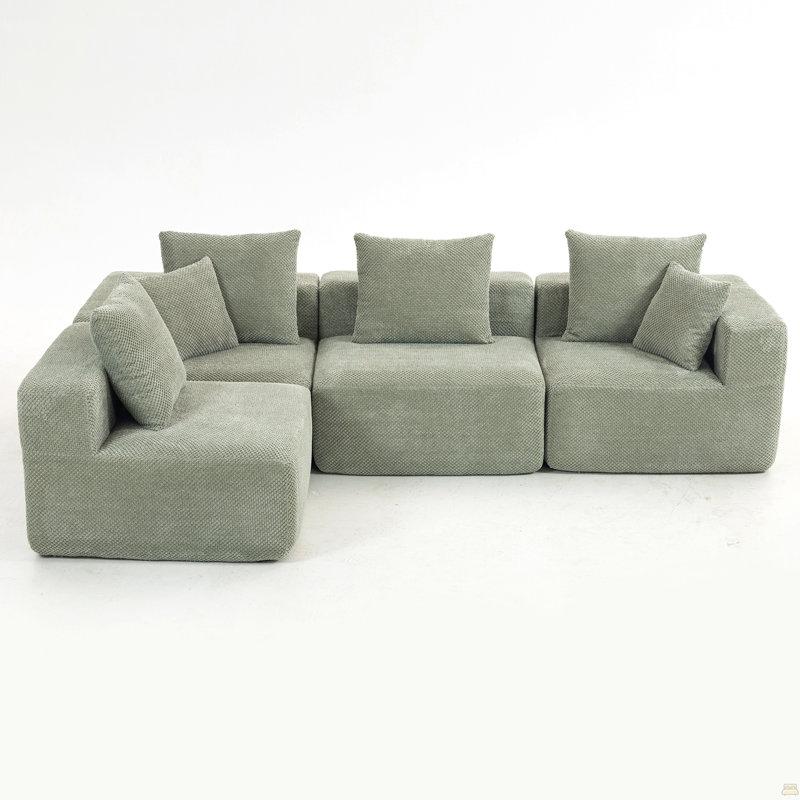 Canapé modulaire modulaire, mousse complète, Tissu vert pâle