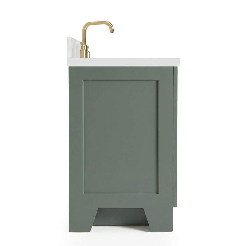 61 IN.  Single Bathroom Vanity, Oval, White Quartz, Vintage Green