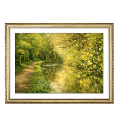 Sunlit Forest Path River Landscape Wall Decor for Living Room Bedroom or Office Framed Wall Art 26"x36"