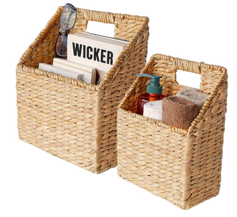 Set of 2 Natural Wicker Hanging Storage Baskets with Metal Frame
