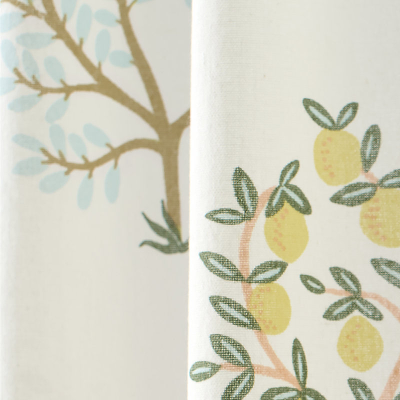 Trees 63" Backtab White Multi 2pk Curtain Panel W/Tote Bag, 50" W x 63" L