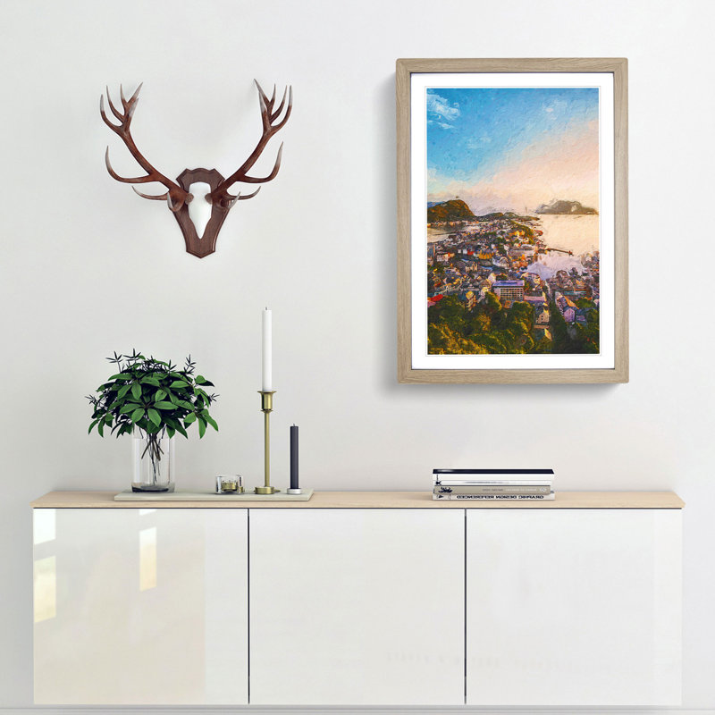Alesund in Norway 1 Piece Single Picture Frame Wall Art, 45cm H x 33cm W x 2cm D, Oak Framed